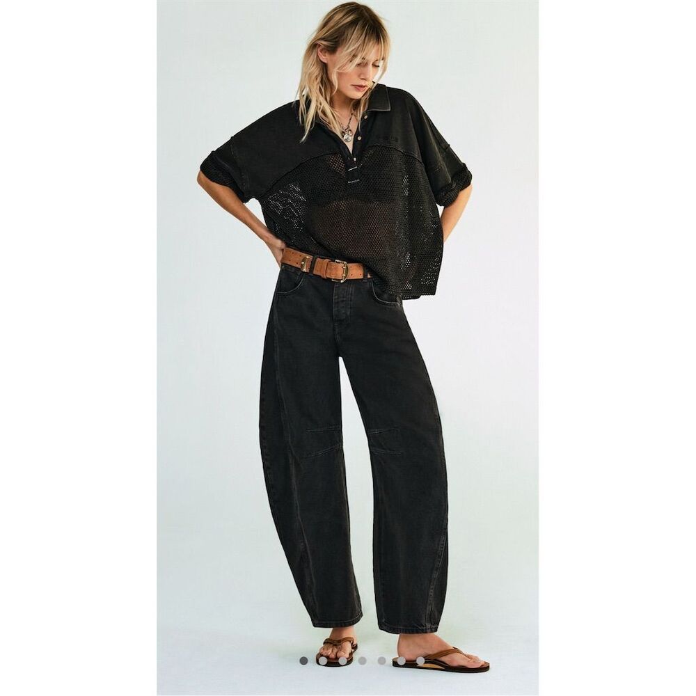 Free People Black Wide Leg Jeans
